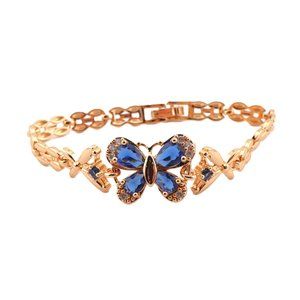 Enchanting Elegance 14kGold Plated Blue Cubic Zirconia Butterfly Linked Bracelet